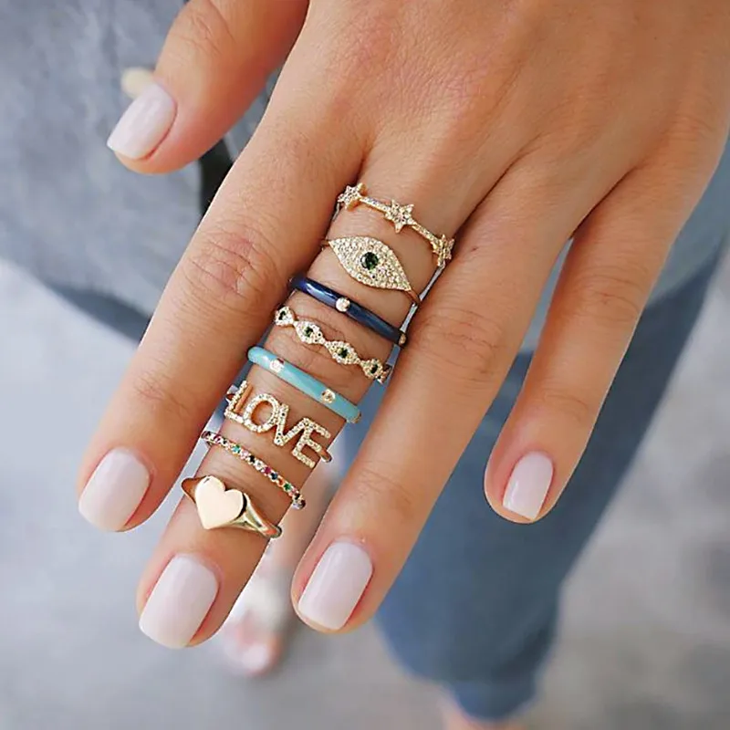 

Creative Micro Inlaid Diamond 8-piece Set Rings Jewelry Accessories