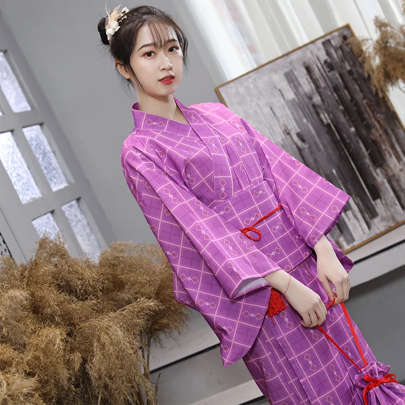 

Japanese National Style Kimono Yukata With Obi Novelty Women Cherry Blossom Kimono Bathrobe Evening Dress Ladies Cosplay