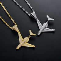hip hop cubic zirconia bling ice out plane shape pendants iced out necklace for men and women rock jewelry