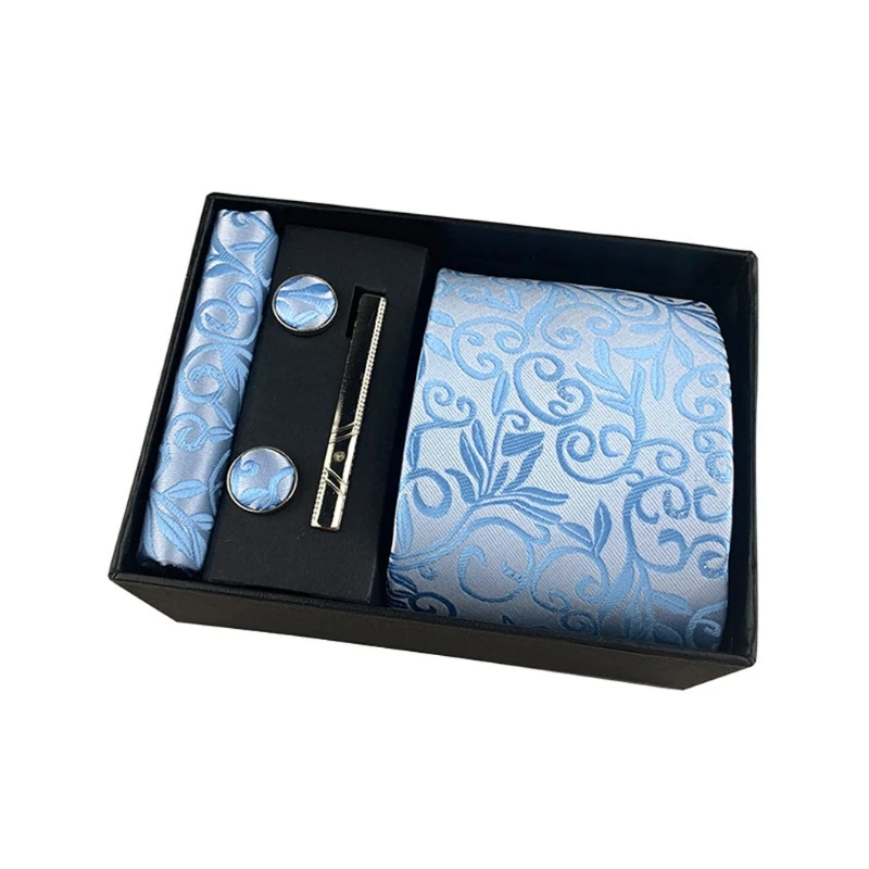 

Men Ties Paisley Woven Silk Necktie Set with Pocket Round Cufflinks Formal Tie Clips Men Elegant Jewelry Kit