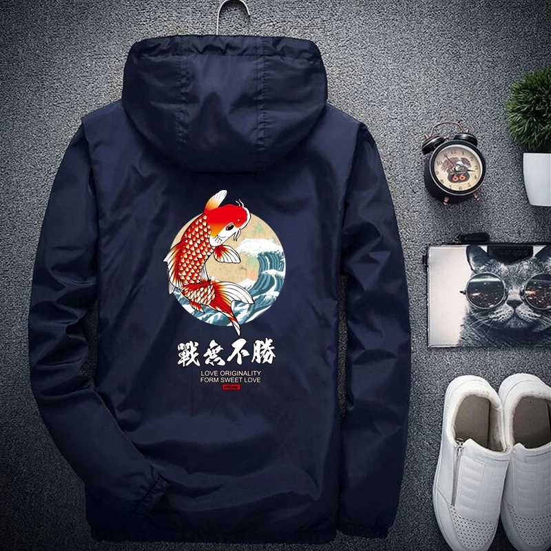 

Japan Style Jacket Men Fashion 2019 Spring New Hooded Windbreaker Jacket Stylish Invincible Print Mens Coats Casual Mens Jackets