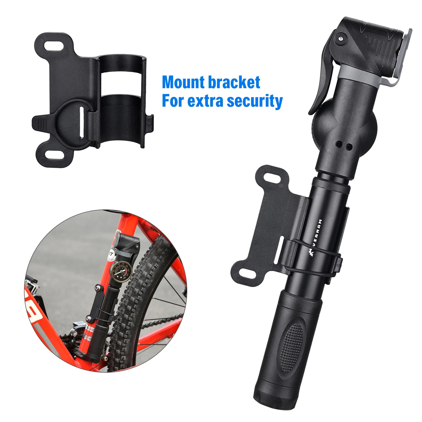 Мини велосипедный насос с манометром и ремонтным комплектом 160PSI воздушный Presta &