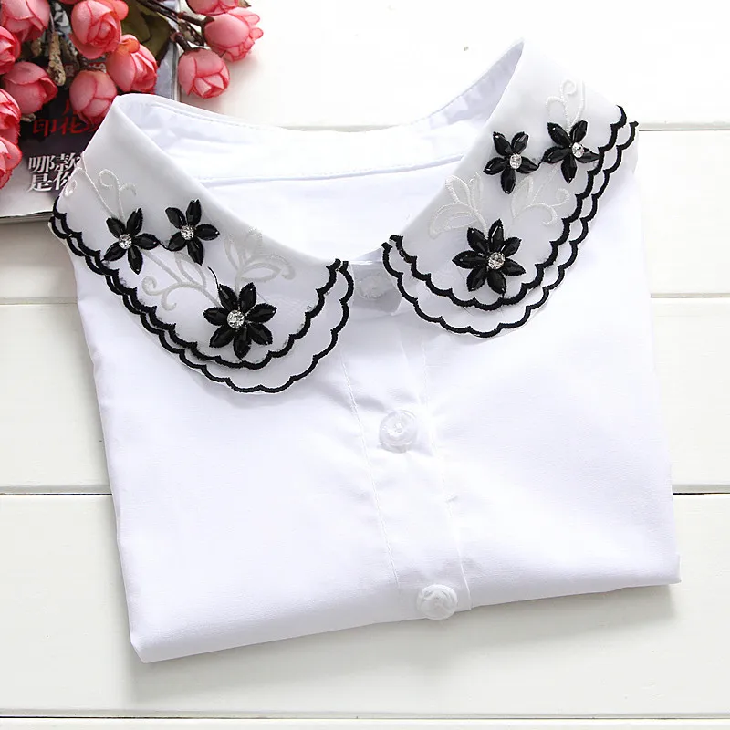 

Linbaiway Women Cotton Embroidered Floral Flase Collar Lady Shirt Detachable Collars Lapel Blouse Decoration Female Fake Collar