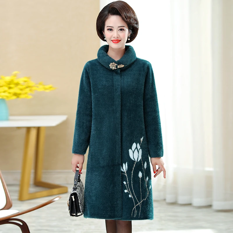 Женское длинное трикотажное пальто размера плюс 6XL имитация норкового кашемира