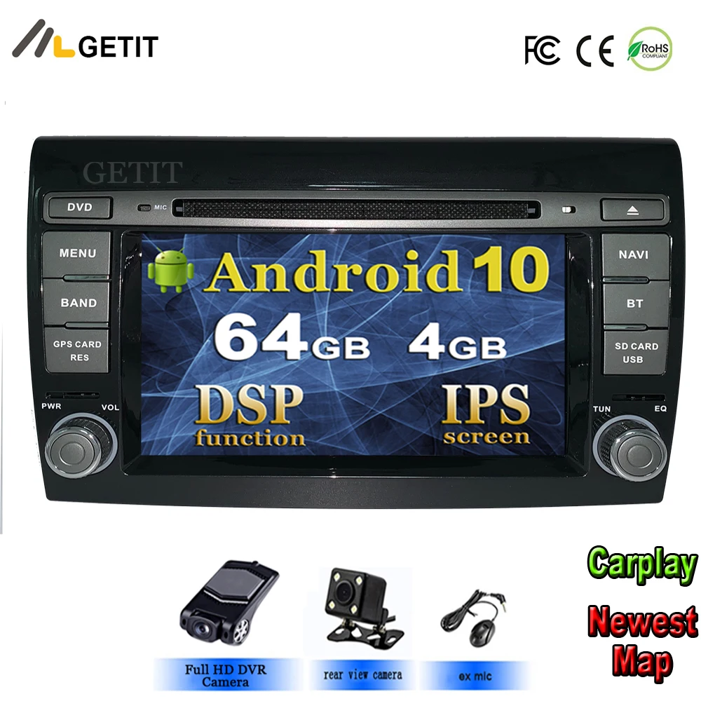 Автомобильный мультимедийный плеер Android 10 gps 2 Din стерео система для Fiat/Bravo 2007-2012 Восьмиядерный 4 ГБ ram радио am fm Wifi USB