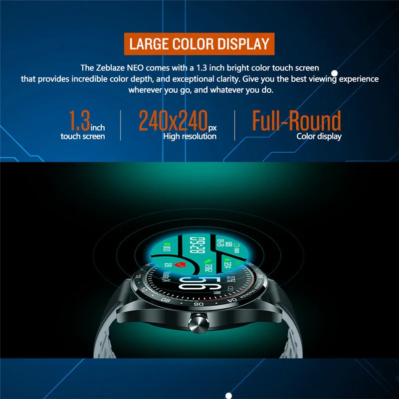 Zeblaze NEO Series цветные умные часы с сенсорным дисплеем для измерения артериального