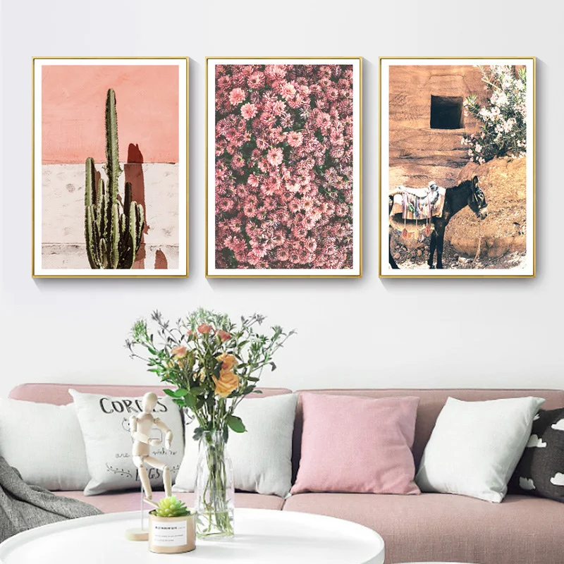 

Tropical plant cactus flower architecture canvas art poster nordic style wall decoration printing mural home picture