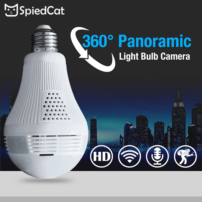 360 градусов панорамная линза рыбий глаз умная лампа HD 1.3MP Беспроводная IP WiFi CCTV