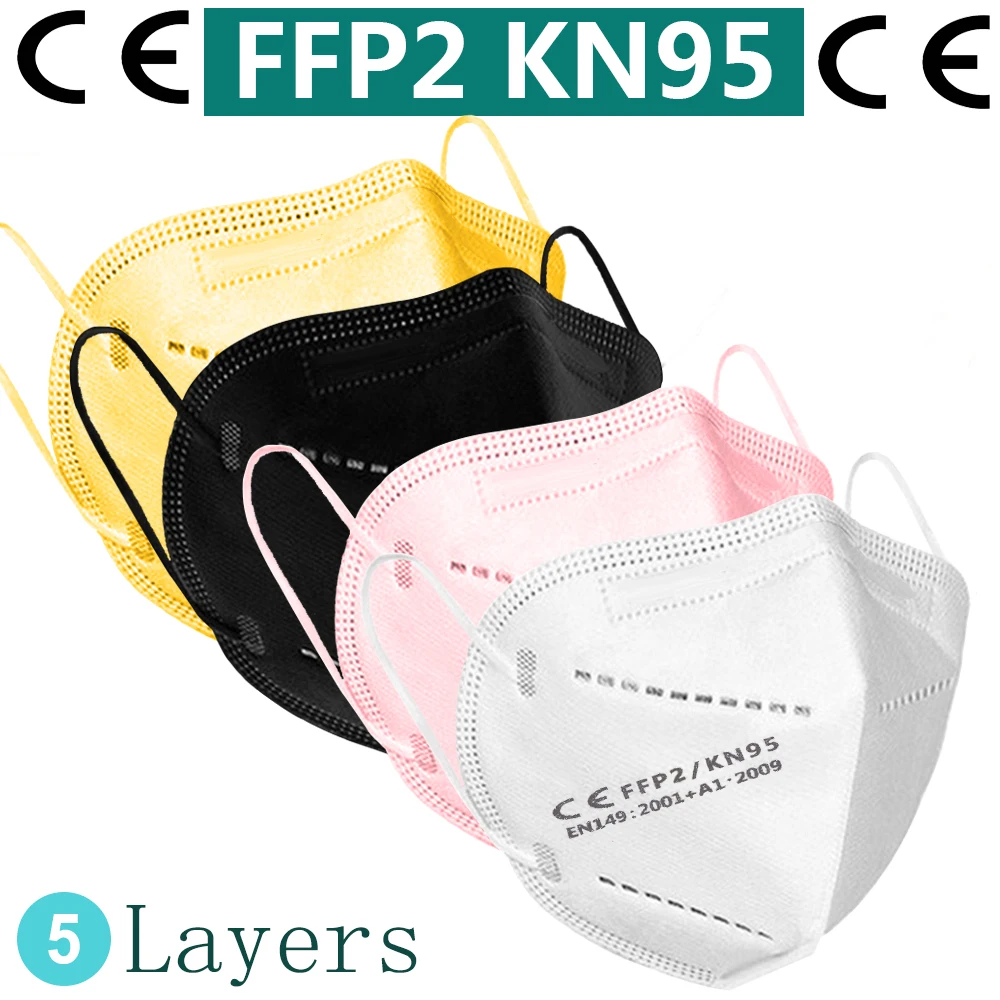 

60PCS KN95 FFP2 Masks Black/Pink Face Mask Reusable KN95 Filter Anti-dust Mouth Mask Protective 5 Ply Mascarilla FFP2 Respirator
