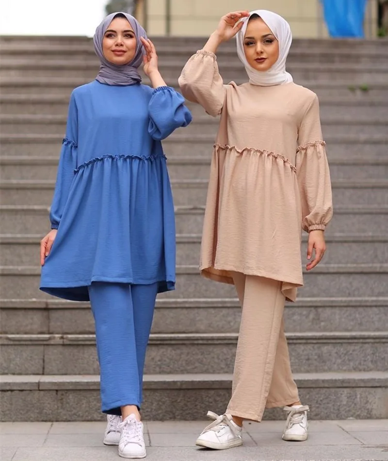 2 шт. мусульманский костюм гладкой комплекты для мусульман женский накидка