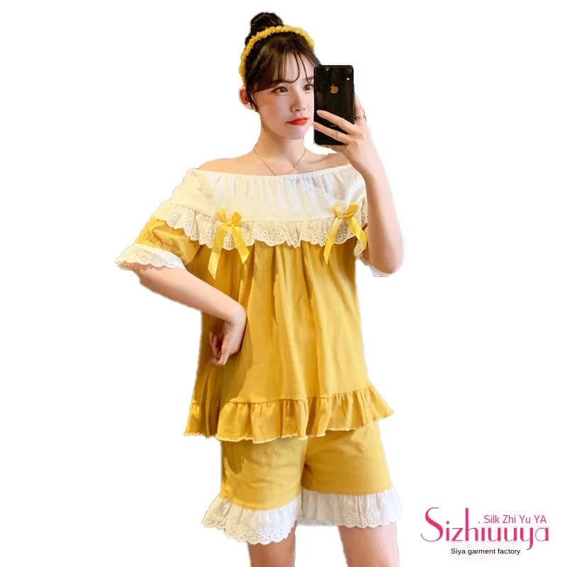 

Women's sleepwear Summer Short Sleeve Strapless Sexy Set Cotton Female Pajamas pijama mujer women pajamas set