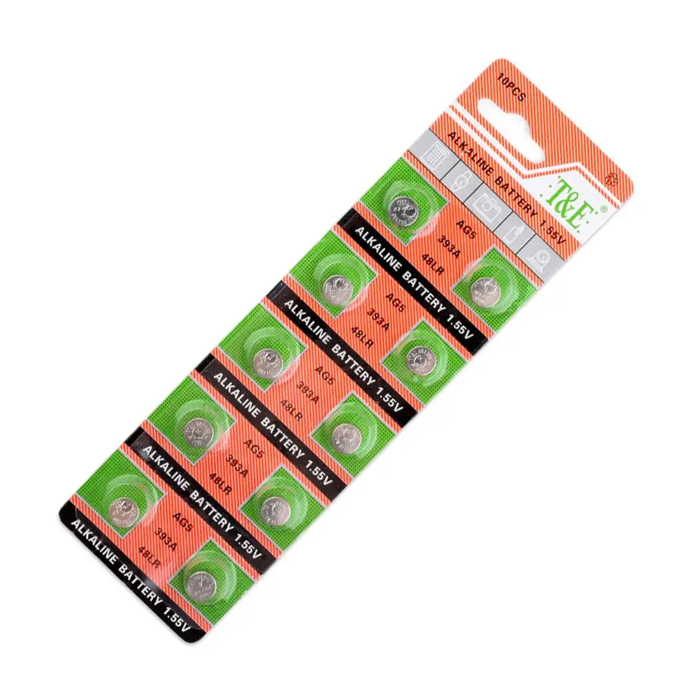 

AG5 10Pcs 60mAh AG 5 1.55V Alkaline Button Battery LR754 SR754 393A 193 48LR G5A 393 Cell Coin Batteries For Watch Toys Remote