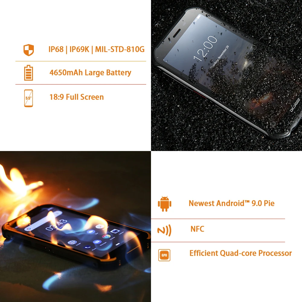 DOOGEE S40 IP68/IP69K Android 9 0 подключается к сети 4G прочный мобильный телефон 5 дюйма