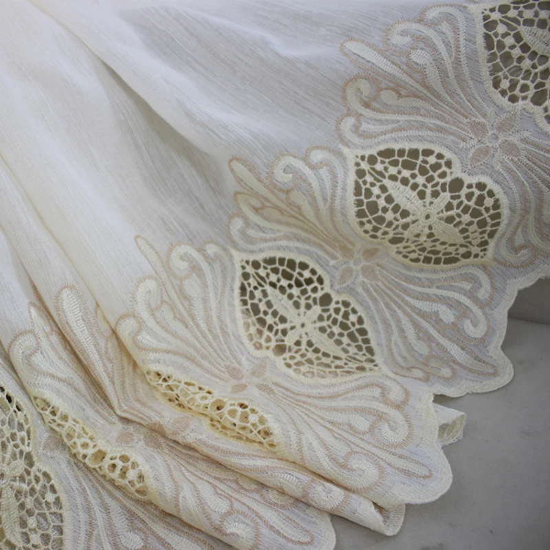 

European Luxury White Hollow Out Embroidery Curtains for Living Room Beige Lace Bottom Tulle for Kitchen Balcony X-HM731*VT
