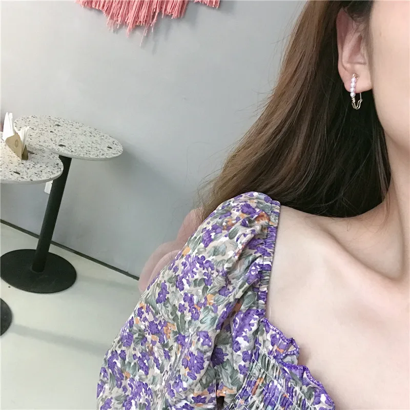 Модные простые металлические серьги-клипсы минималистичный стиль жемчуг милые