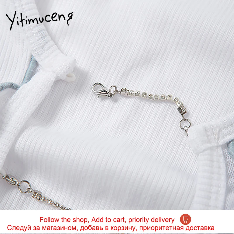 

Ytinuceng See Through Backless Short Tank Tops Women Sexy Club Clothes 2021 Summer Fashion Blue Hollow Out Wrap Chest Crop Top