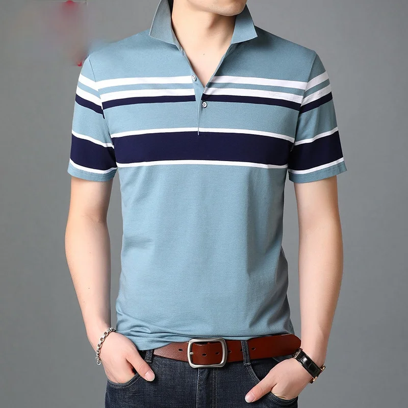 

100% cotton 2021 summer new men's Stripe Polo short sleeve T-shirt for men