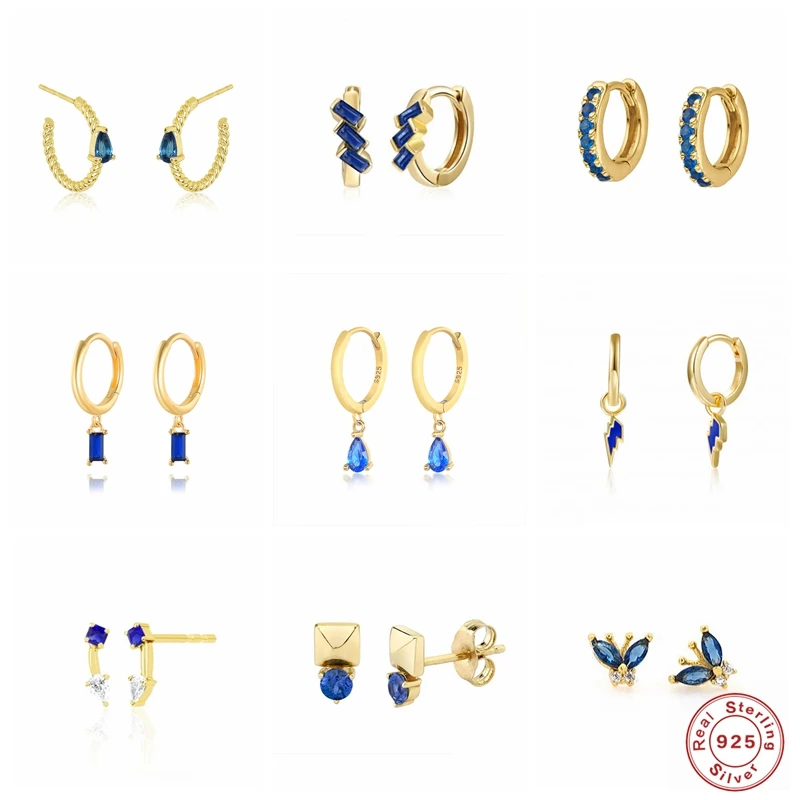 Натуральная 925 кольцо из стерлингового серебра с голубым хрустальные серьги