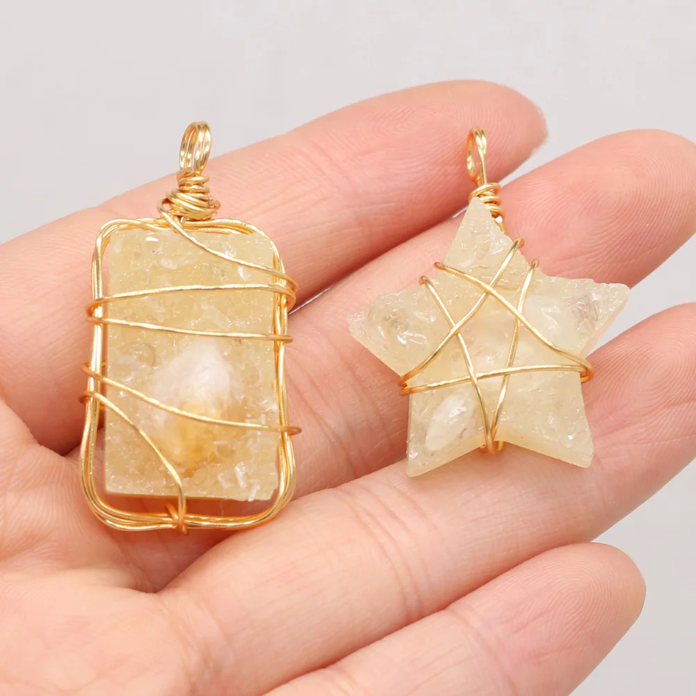 

Natural Gemstone Topaz Around Gold Wire Pendant Handmade Crafts DIY Necklace Bracelet Jewelry Romantic Gift Making for Woman