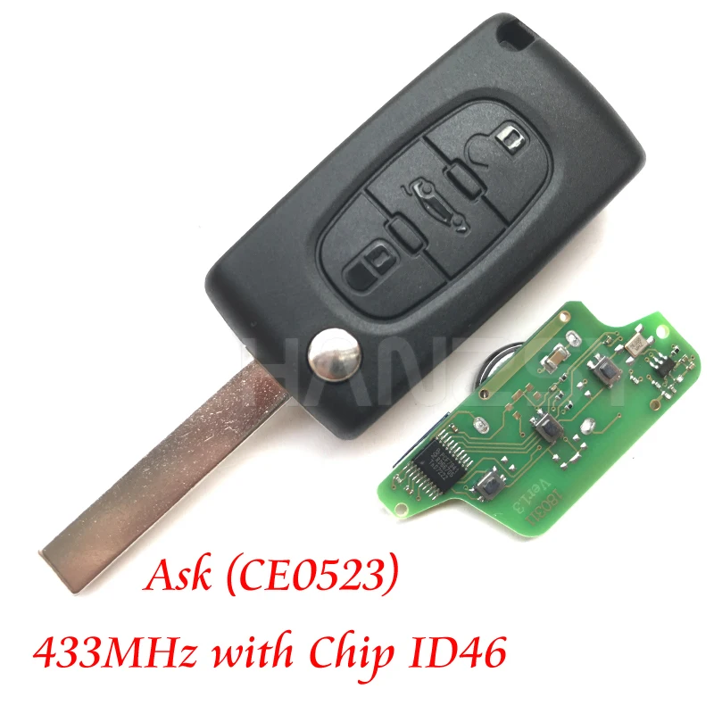 3 Button Remote Key for Peugeot 407 308 307 208 207 Partner Car Flip Folding key CE0523 433Mhz ID46 Chip VA2/HU83 Blade | Автомобили и
