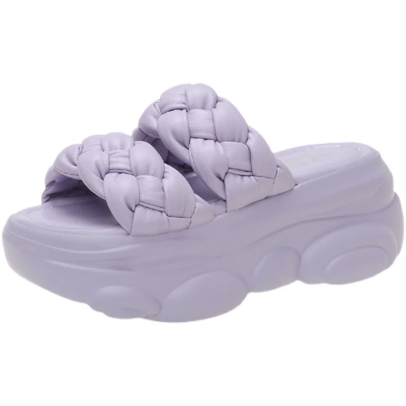 

Slippers Casual Summer Women's Shoes Platform Shale Female Beach Pantofle Slides Heeled Mules Luxury Soft Sabot Flat 2021 High F