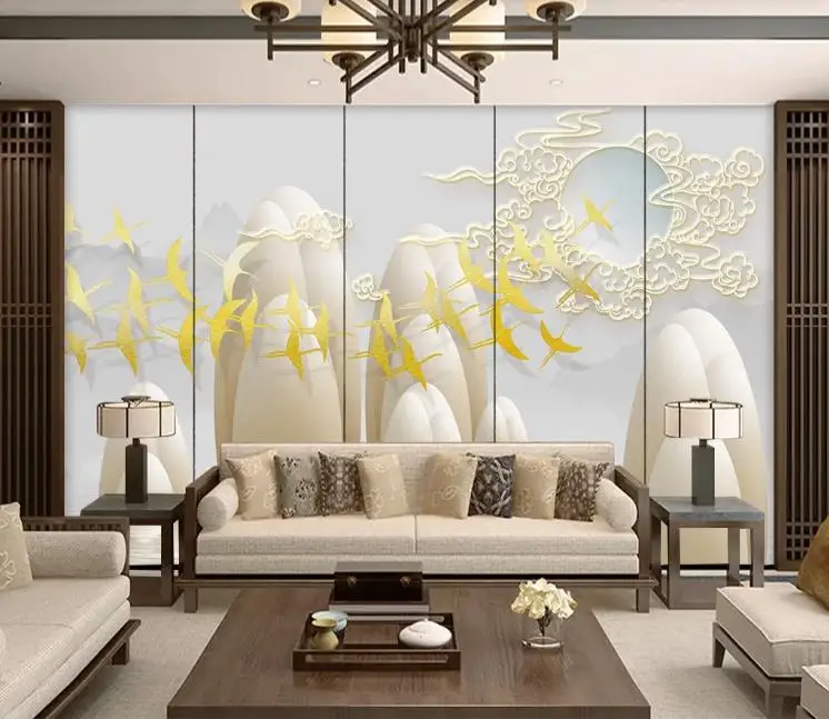 Пользовательские обои для дома декоративные золотые Летающие птицы Стильные