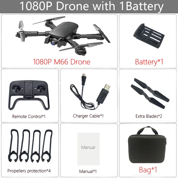 LAUMOX M66 RC Drone with 4K Camera Drone Wide Angle Optical Flow Positioning Gesture Photo Wifi FPV Foldable Quadcopter Vs E58 - Цвет: 1080P 1B Bag Black