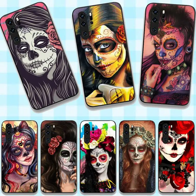 

Catrina Beautiful Rose Girl Skull Art Phone Case For Huawei G7 G8 P7 P8 P9 P10 P20 P30 Lite Mini Pro P Smart Plus Cove Fundas