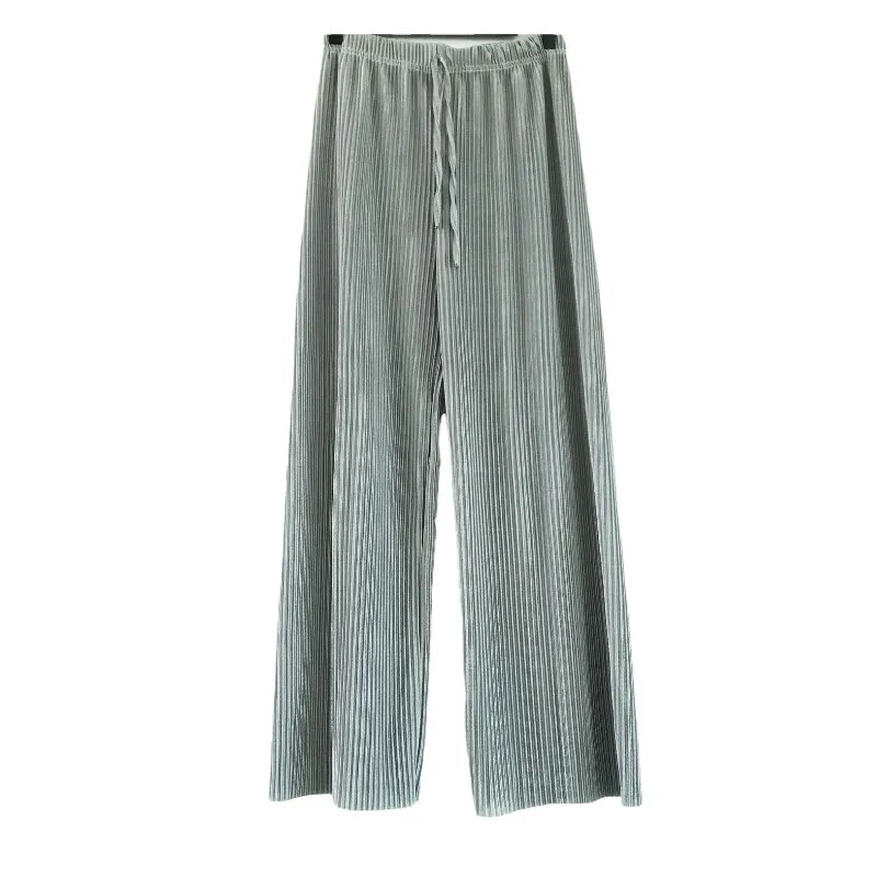 

Pleated Wide Leg Pants Women's Pants with High Waist and Sagging Feeling New Summer Loose Casual Pants Chiffon Ice Silk Pants