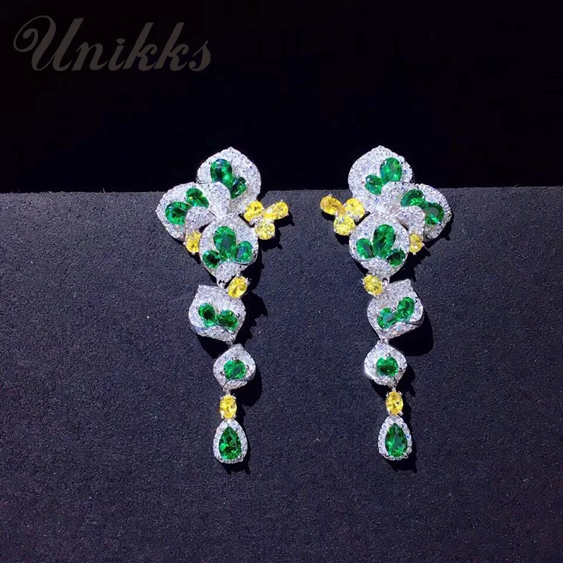 

European and American emerald earrings women 925 sterling silver inlaid zircon imitation diamonds long earrings earrings fashion
