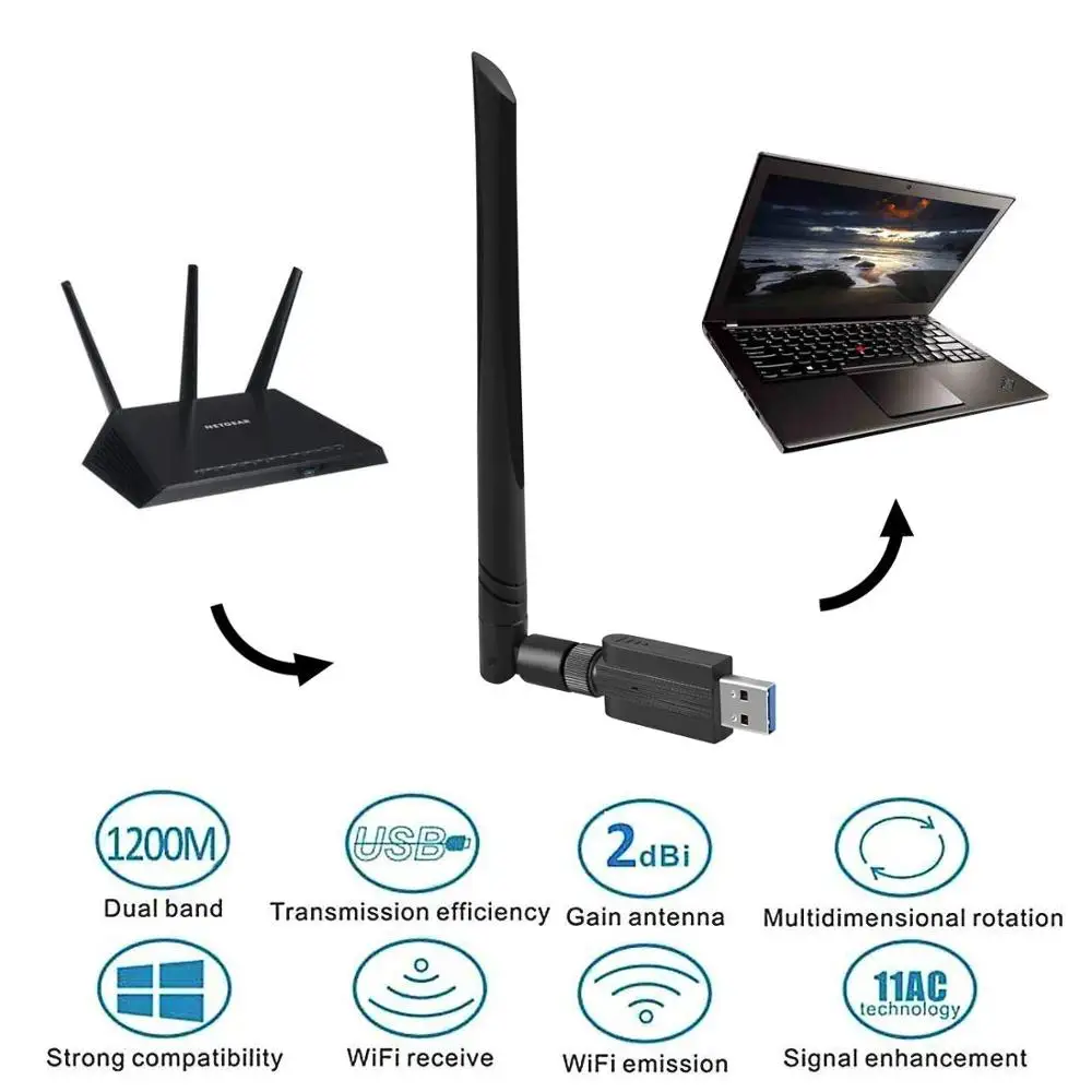 Wi-Fi-адаптер YUNCLOUD USB 3 0 5 8 ГГц 2 4 1200 Мбит/с | Компьютеры и офис