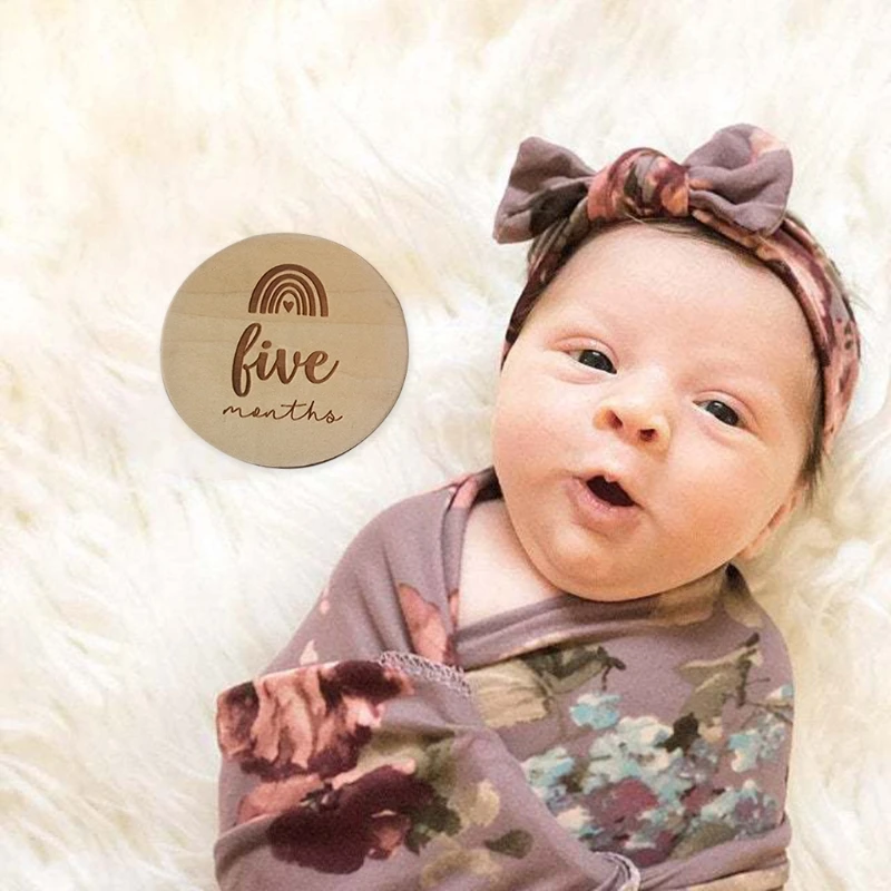 Bloques conmemorativos de madera para reci&eacute;n nacido, tarjetas de grabaci&oacute;n mensuales de nacimiento de Beb&eacute;, accesorios de fotograf&iacute;a infantil, 14 Uds.-4