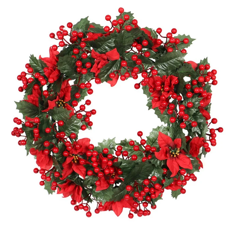 

Red Berries Artificial Christmas Wreath, Handmade Wall Hanging Garland Pendant for Front Door Decor Home Decorations