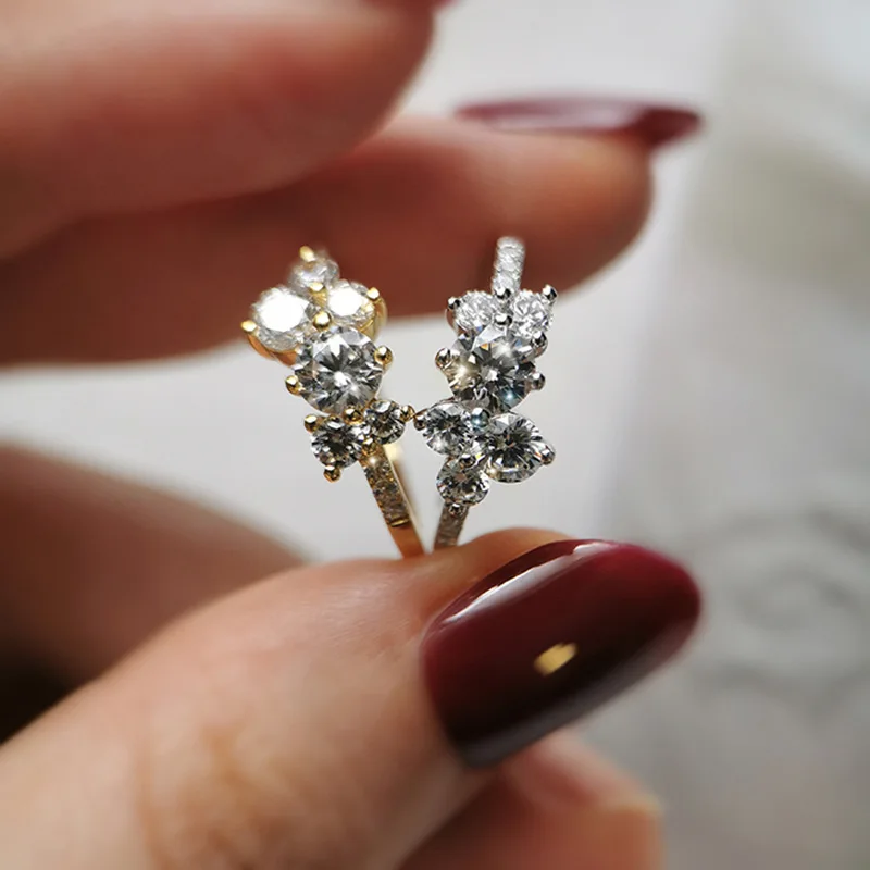 

OEVAS 100% 925 Sterling Silver Sparkling High Carbon Diamond Simple Gold White Wedding Rings For Women Fine Jewery Gifts