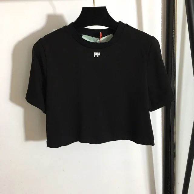 

Summer T-Shirt Women 2021 New Cotton Loose Casual Crop Top Ladies Sexy Pure Color Embroidery Letters Short Sleeve TShirt Clothes