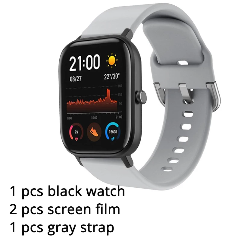 black add gray Новая глобальная версия Amazfit GTS Смарт-часы 1,6" AMOLED 5 ATM водонепроницаемый 14 дней Срок службы батареи 12 спортивных режимов Bluetooth часы - Цвет: black add gray