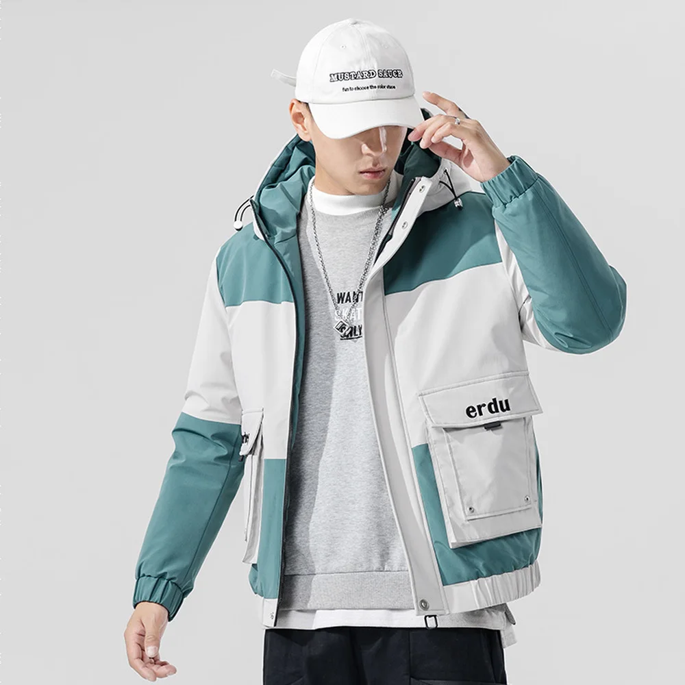 Covrlge Down Jacket Men Duck Down Jacket Thick Winter Warm Jacket Casual Pathwork Color Matching Hooded Men Coat Us Size MWY035