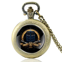 antique bronze time lord police box glass cabochon quartz pocket watch vintage men women pendant necklace watches gifts