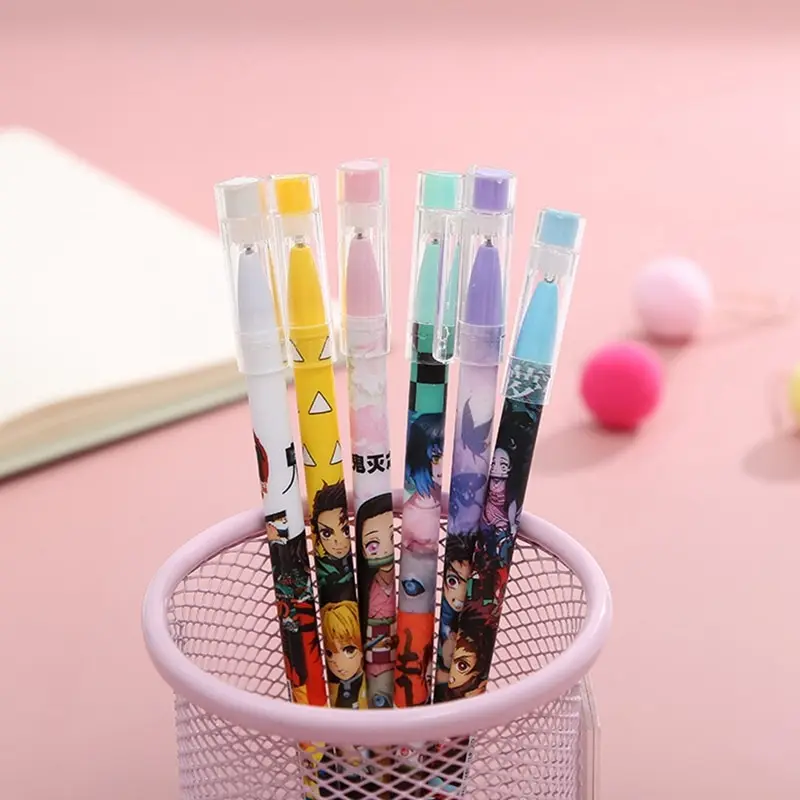 

For 12PCS/Box Anime Demon Slayer Kimetsu No Yaiba Black Ink Neutral Erasable Pen Kawaii Gel Pen Kids Stationery Gift