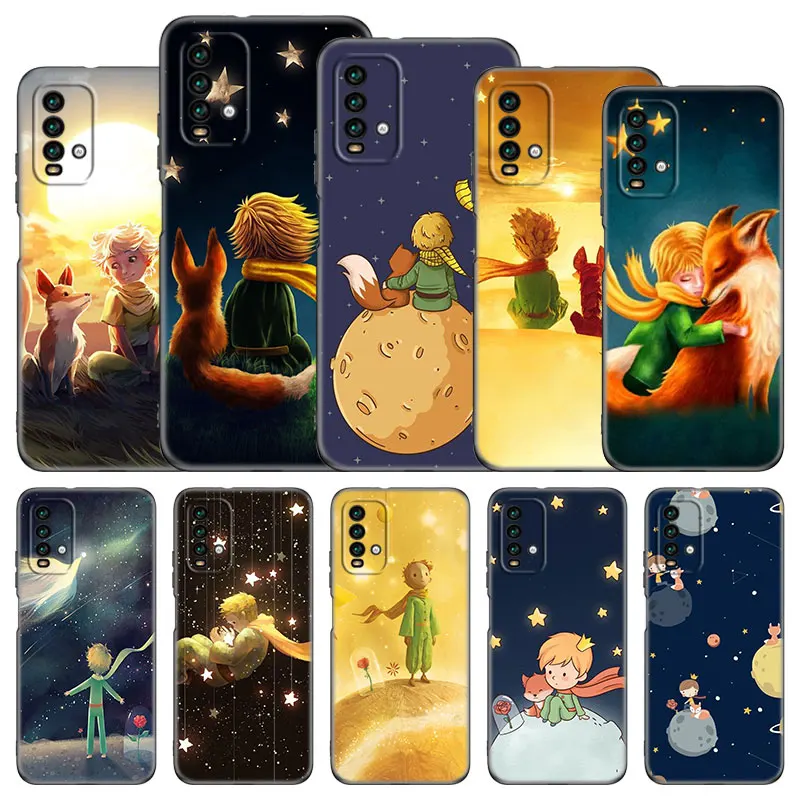 Lovely Little Prince Phone Case For Xiaomi Redmi Note 11 10 9 8 T Pro 10S 5G 9A 9C 9S Soft TPU Black Cover Coque Funda