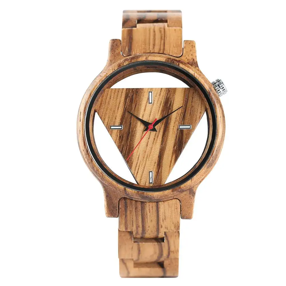 zebra wood Уникальный перевернутый геометрический Треугольники Зебра деревянные часы Для мужчин Для женщин Творческий полый циферблат Полный Деревянный кварцевые наручные де-Мадера минимализм кварцевые мужские часы деревянные час - Цвет: zebra wood
