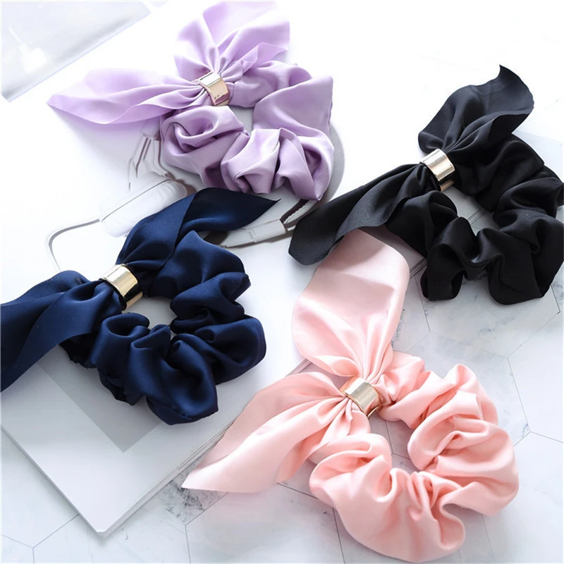 

Cute solid floral Rabbit Ear Hair Tie Korea knot Ponytail Holder For Women girl new Elastic Hair Rope Band Scrunchie Accessories
