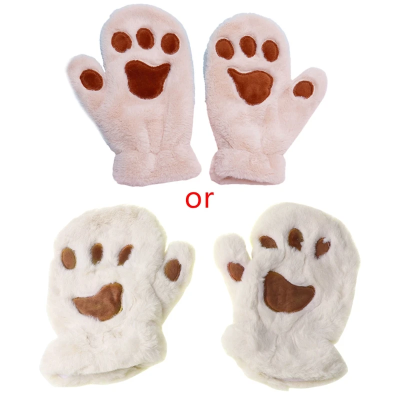 

Women Winter Fuzzy Plush Full Finger Gloves Cartoon Cat Paw Windproof Ski Mitten T5UF