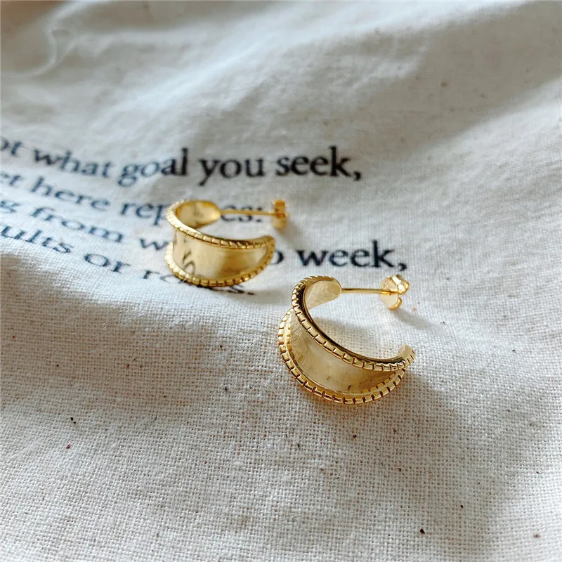 

RUIYI Real 925 Sterling Silver Women Gold Width Stud Earrings 18K Gold 1 Pair Minimalist Fine Jewelry Gift Chic Ear Studs 2020