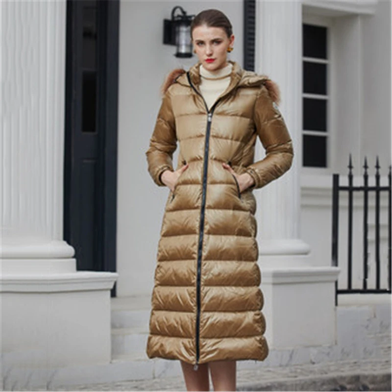 Enlarge New Winter Fox Fur Collar Women's Down Coat Fashion 90% White Duck Down Coats Ladies Long Coats Slim Warm Female Down Coat N484