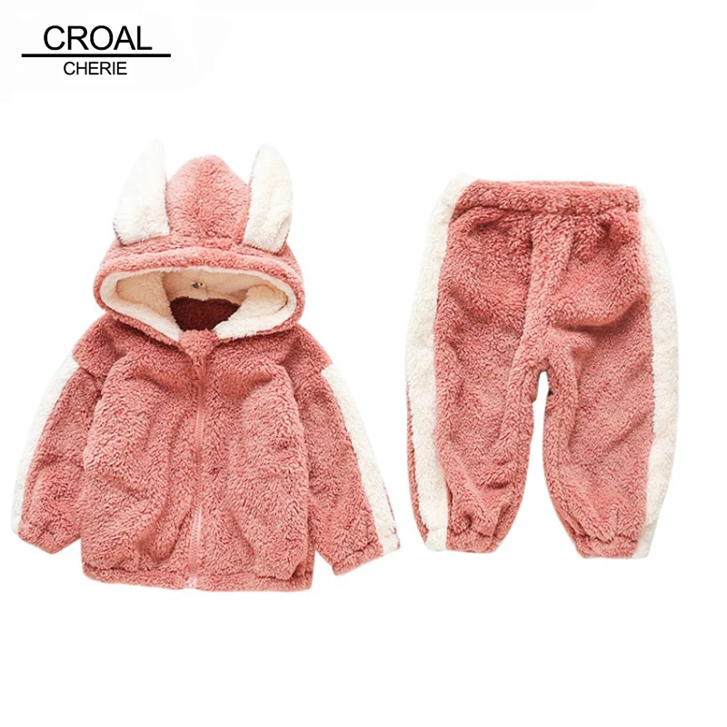 CROAL CHERIE/модные флисовые комплекты одежды для маленьких мальчиков и девочек осенне-зимняя одежда для малышей комплекты детской одежды бархатное пальто+ штаны