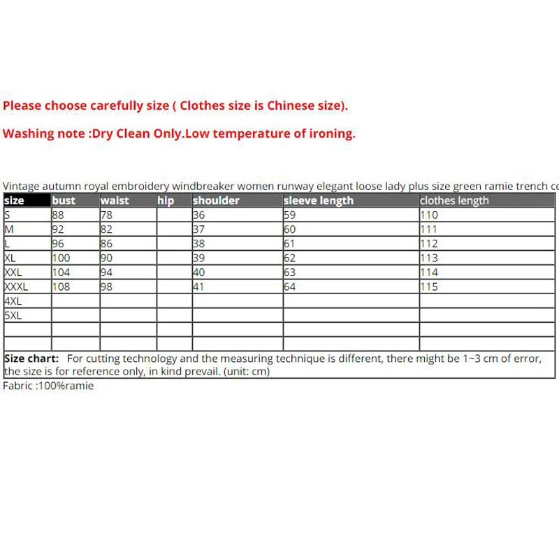 

Trench For Women Slim Fashion Coat High-end Royal Embroidery Linen Plus Size Outerwear Female S-3XL