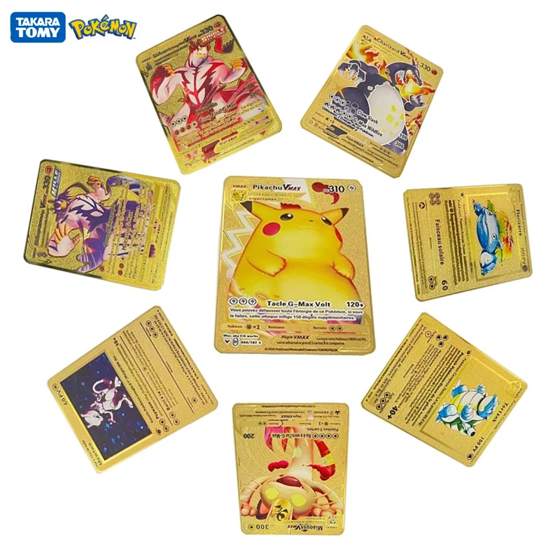 

12 Styles Pokemon French Version Golden Metal Card Pikachu Dracaufeu Mewtwo Game Anime Battle Trading Collection Card Toy Gift