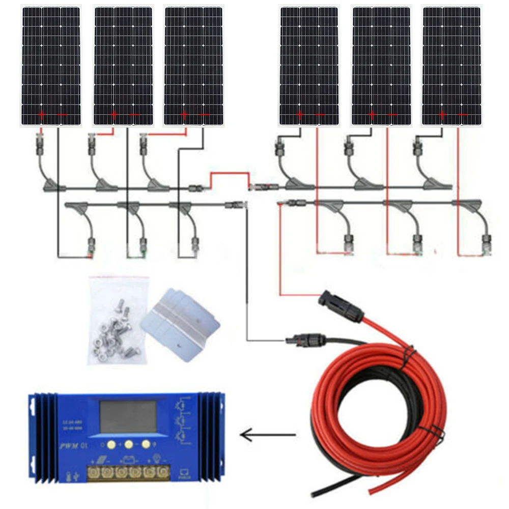 600w solar system ECOWORTHY солнечная панель 100 Вт 200 Вт 300 Вт 400 Вт 500 Вт комплект солнечных модулей 12 В 24 В вне сети для дома RV автомобиля кемпинга на открытом воздухе - Цвет: 600w solar system