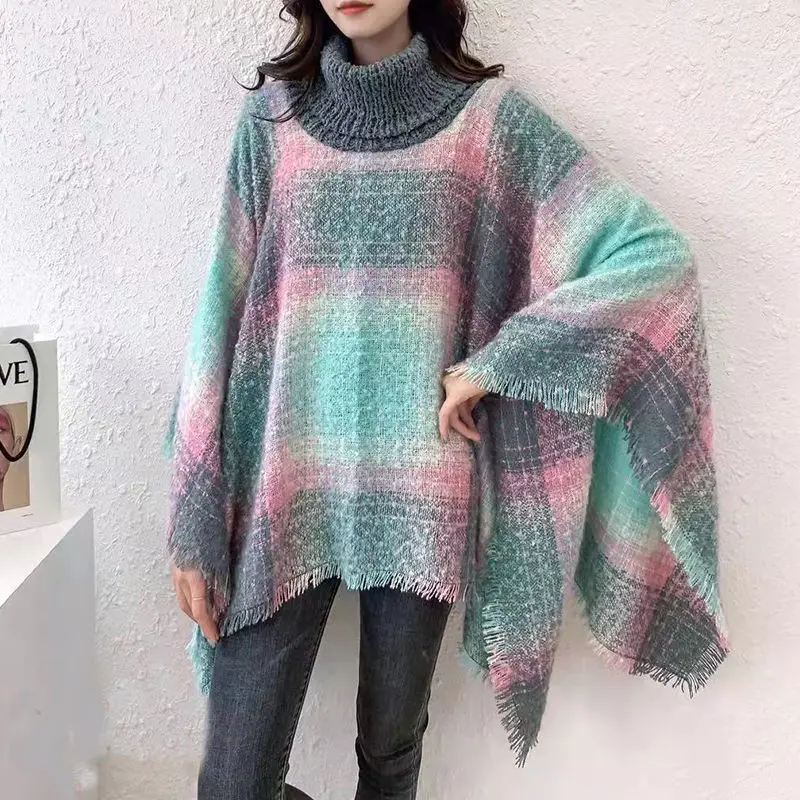 

Girl Women lattice Winter Knit Pullover Lady Out Loose Coat Sweater Vest Party Scarf Over Cloth Top Shawl Cloak Cape Poncho